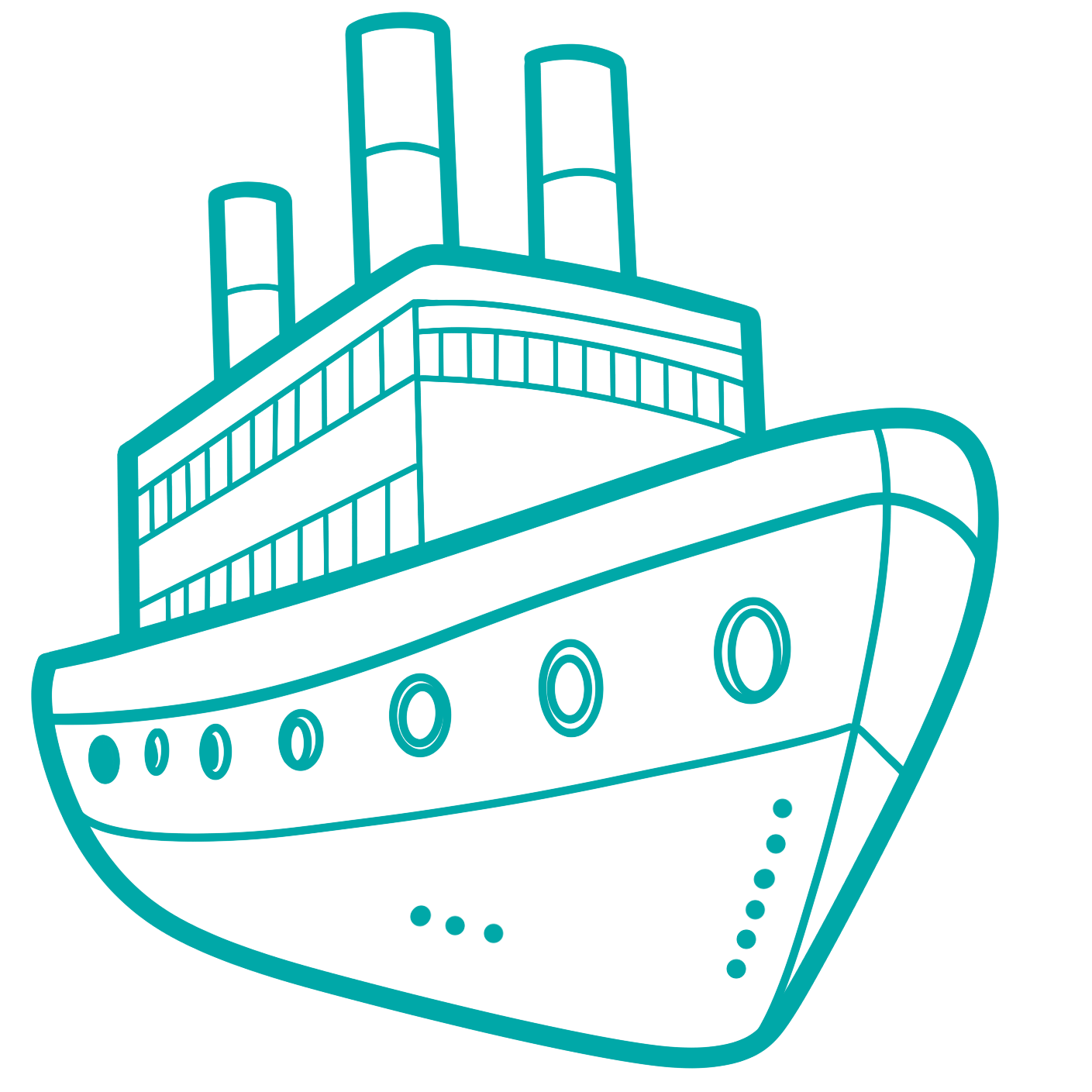 Gezeichnetes türkises Schiff – Symbol für dein Website-Projekt