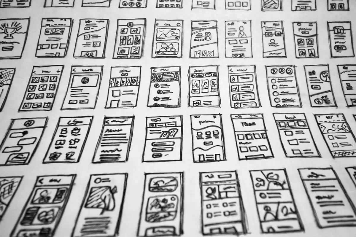 Handzeichnungen von Website-Layouts für UX/UI Design in der Schweiz.