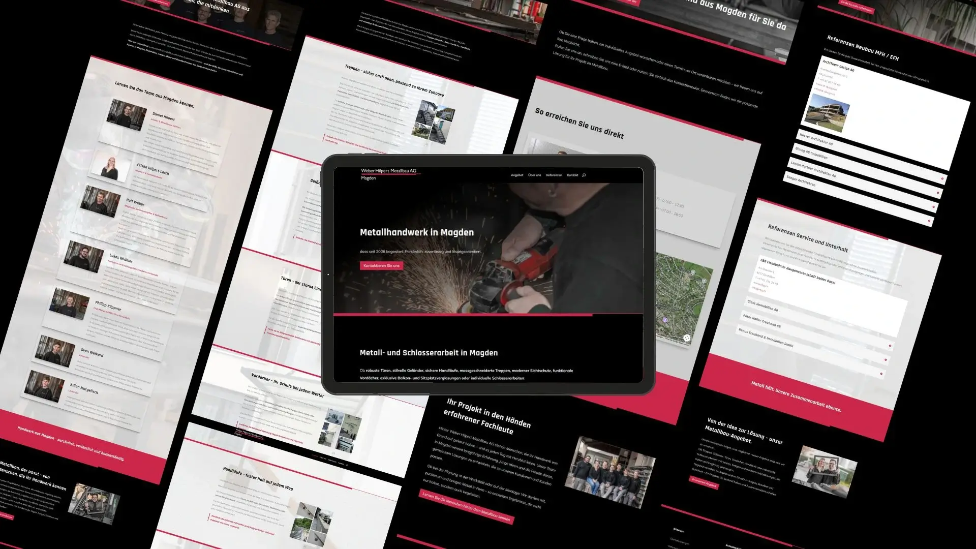 Webdesign Projekt zeigt Ausschnitte der neuen Website von Hilpert Metallbau aus Magden.