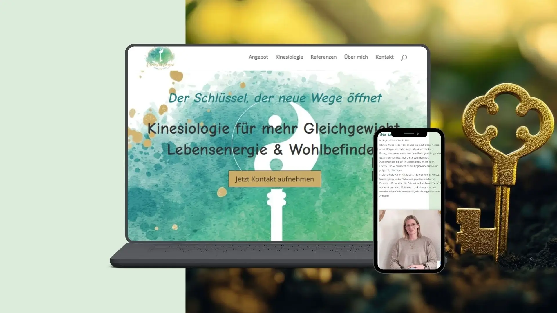 Website Projekt Kinesiologie in Möhlin präsentiert die responsive Website auf Laptop, Tablet und Mobil